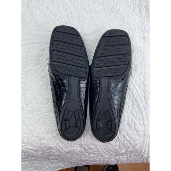 Vaneli Black Crocodile Embossed Leather Slip On Summer Slides Shoes - Size 7M - Picture 4 of 11